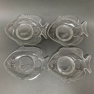 Seafood Cocktail Server Plates Fish Clear Glass 8 1/2" Lot of 4 Brazil